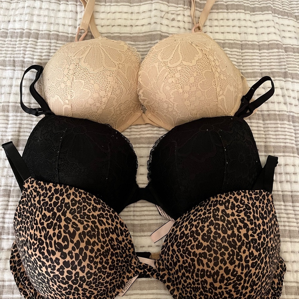 Victoria's Secret Cream and Black Push-Up Bras with Molded Cups